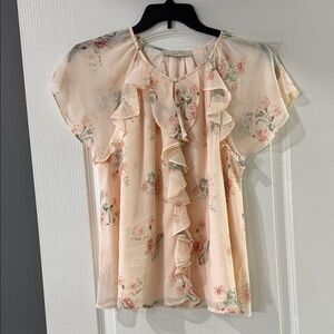 LOFT‎ Floral Ruffle Blouse - Soft Pink Large